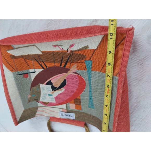 Diane B MCM style themed 'burlap' bag with wooden handle - Picture 9 of 12